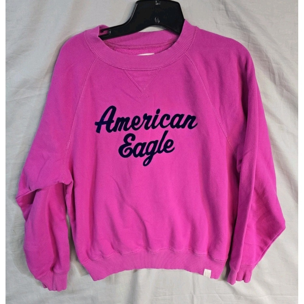 American Eagle Women's Sweatshirt Pink Logo Small Cotton Blend